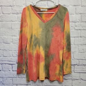 NEW Giddy Up Glamour Earthy Tie Dye Top Sz S Stretchy‎ Knit Boho Hippie Festival